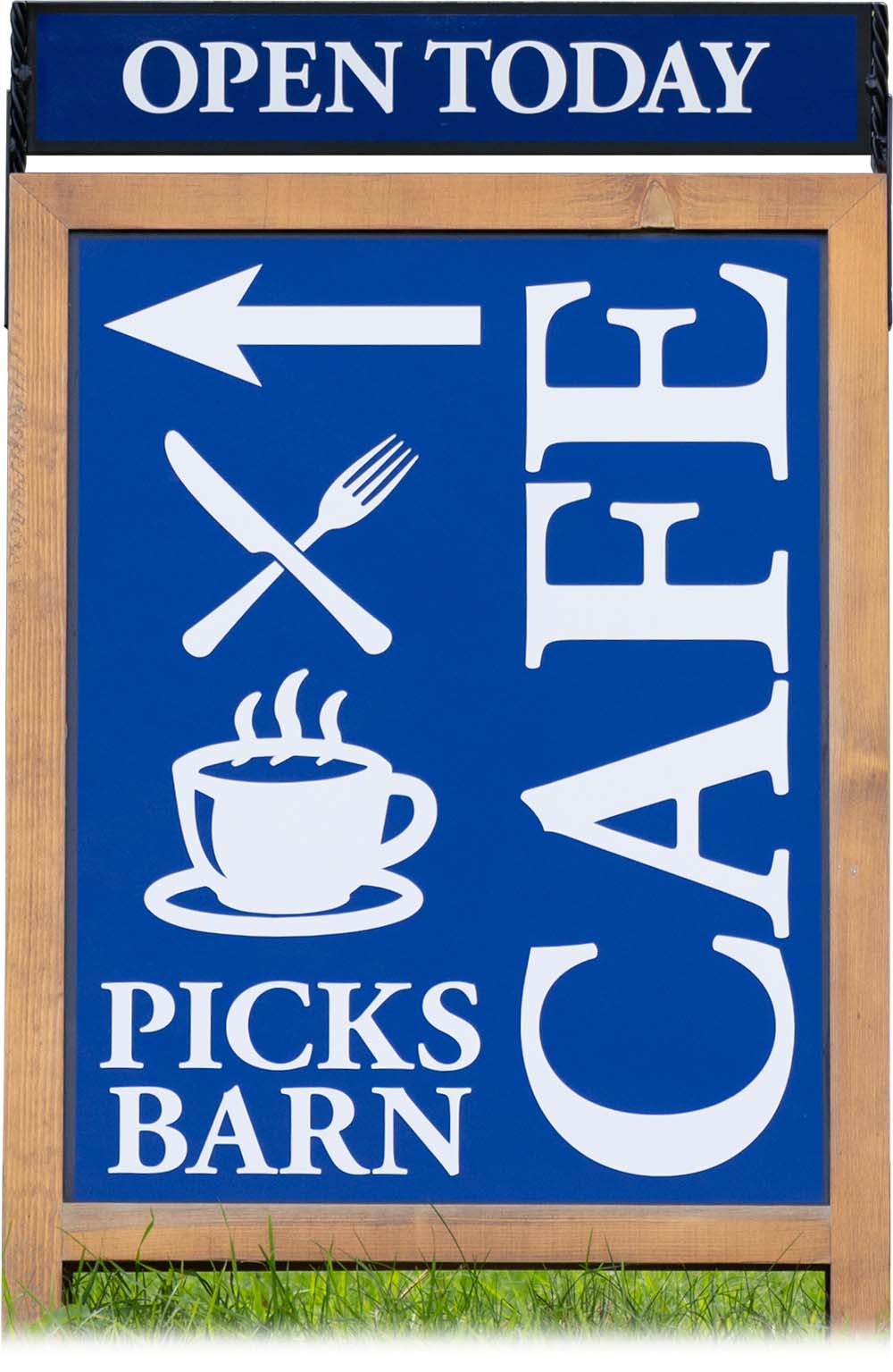Look out for the blue Lyndon Estate signs! Picks Barn Roadside Sign